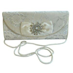 Kate Landry Ivory Lace Evening Clutch Shoulder Strap